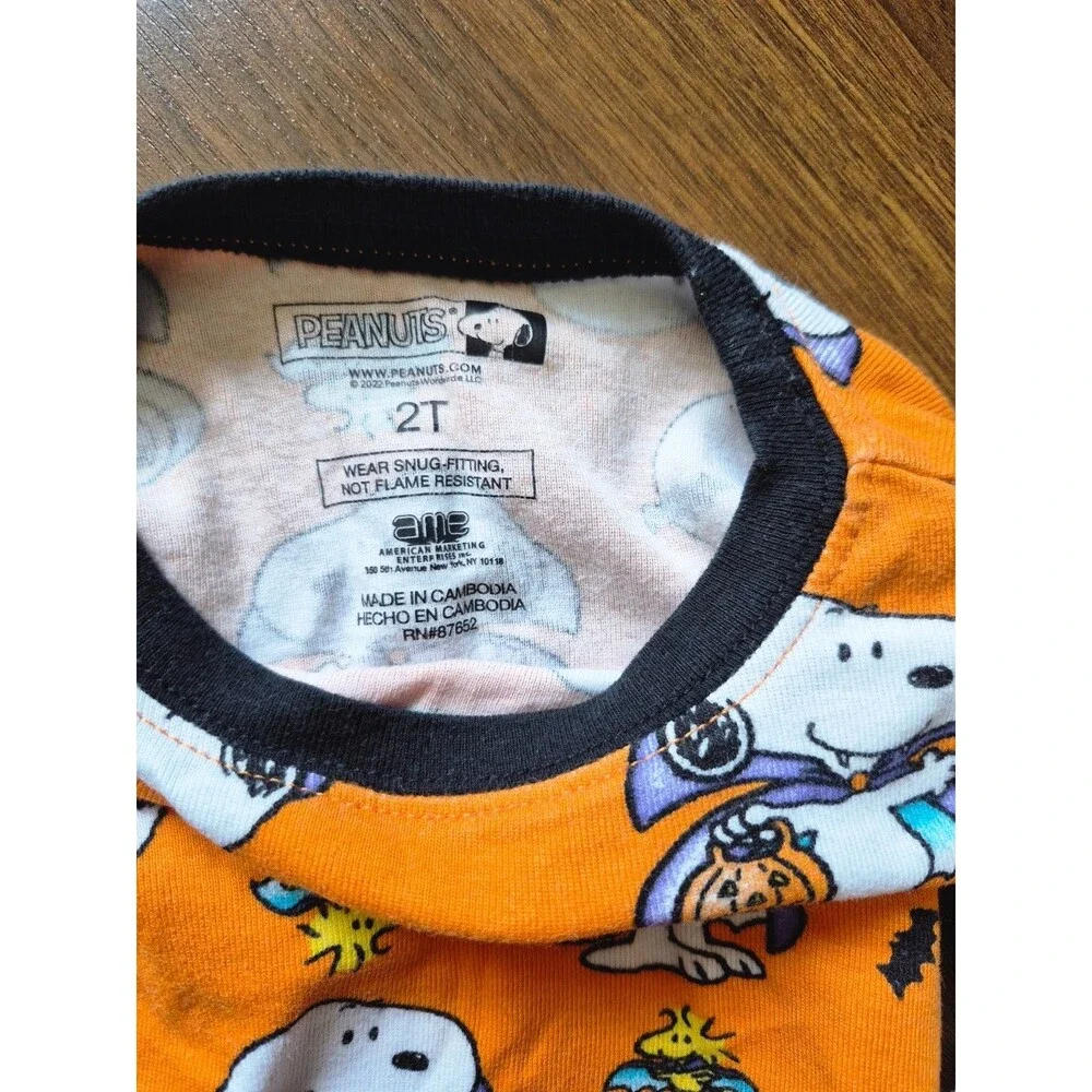 Snoopy Peanuts Halloween Pajamas 2T Toddler Woodstock Bats Orange PJ Set AME